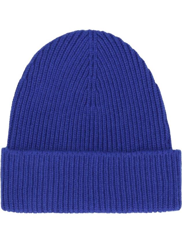 Burberry Embroidered Logo Ribbed Cashmere Beanie Blue