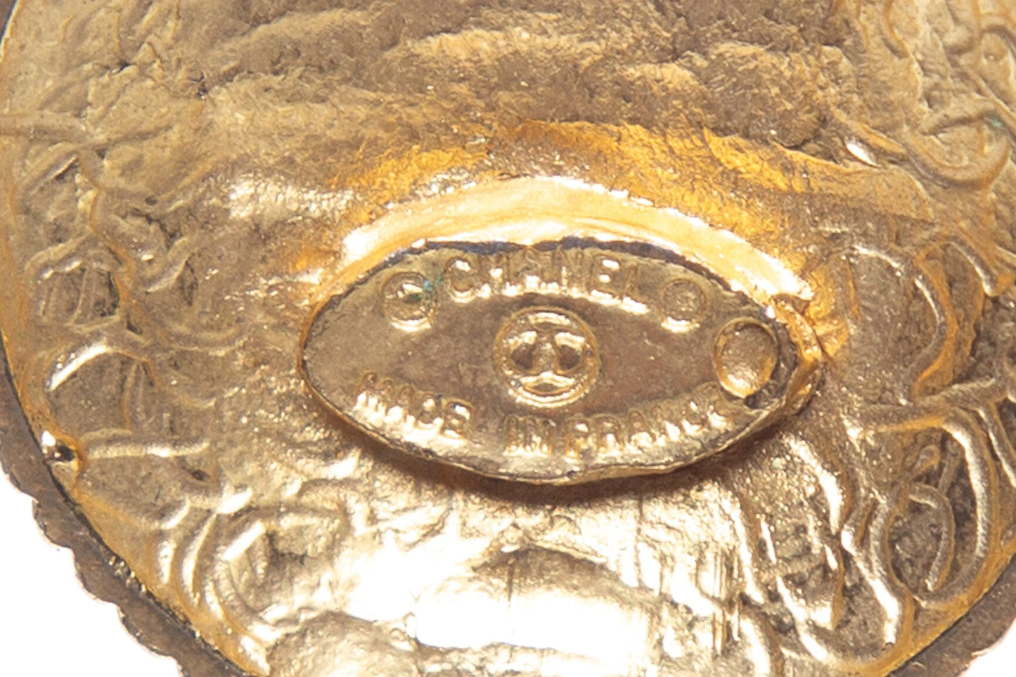 Chanel Vintage Gold Logo Coco Engraved Earrings