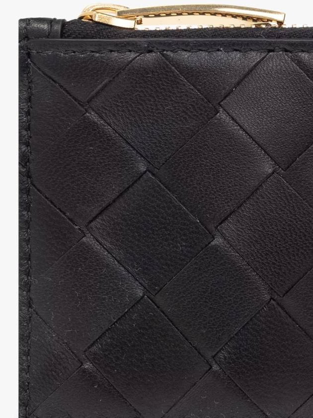 Bottega Veneta Intrecciato Zipper Leather Card Wallet Black