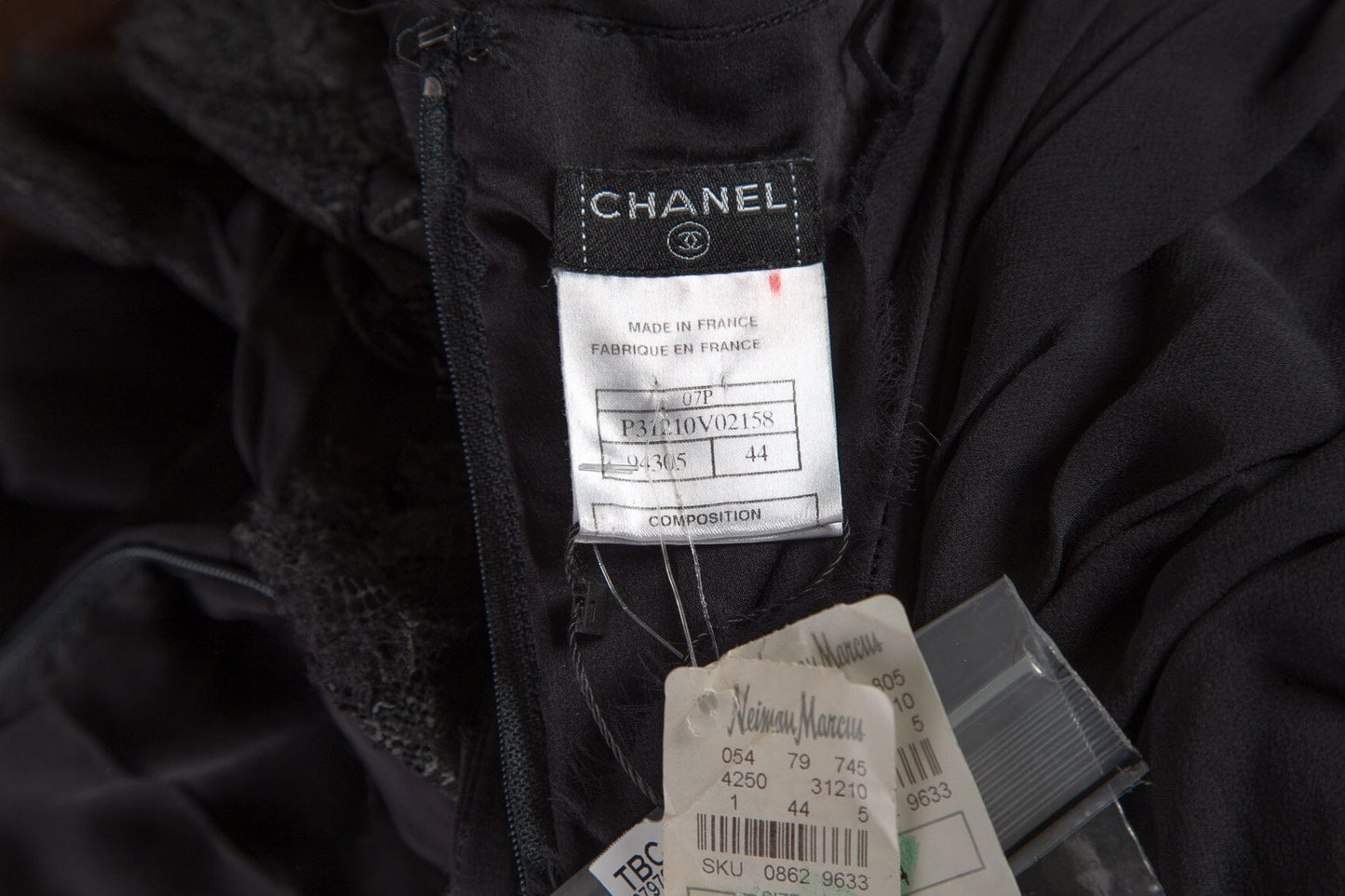 Chanel Black Ruffle and Lace Gown SZ 44