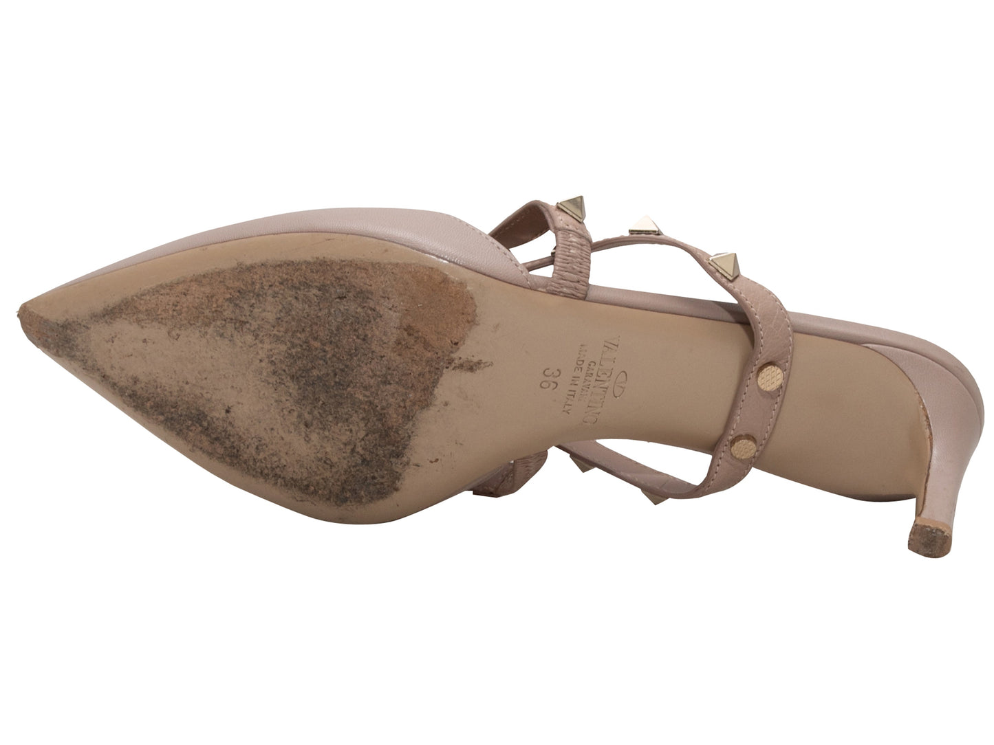 Beige Valentino Pointed-Toe Rockstud Heeled Mules Size 36