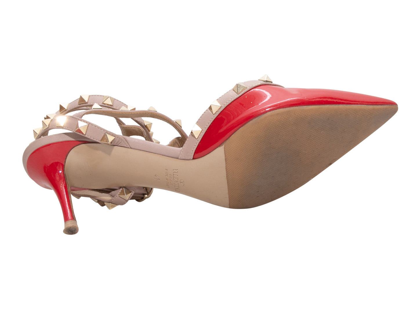 Red & Beige Valentino Patent Pointed-Toe Rockstud Heels Size 41