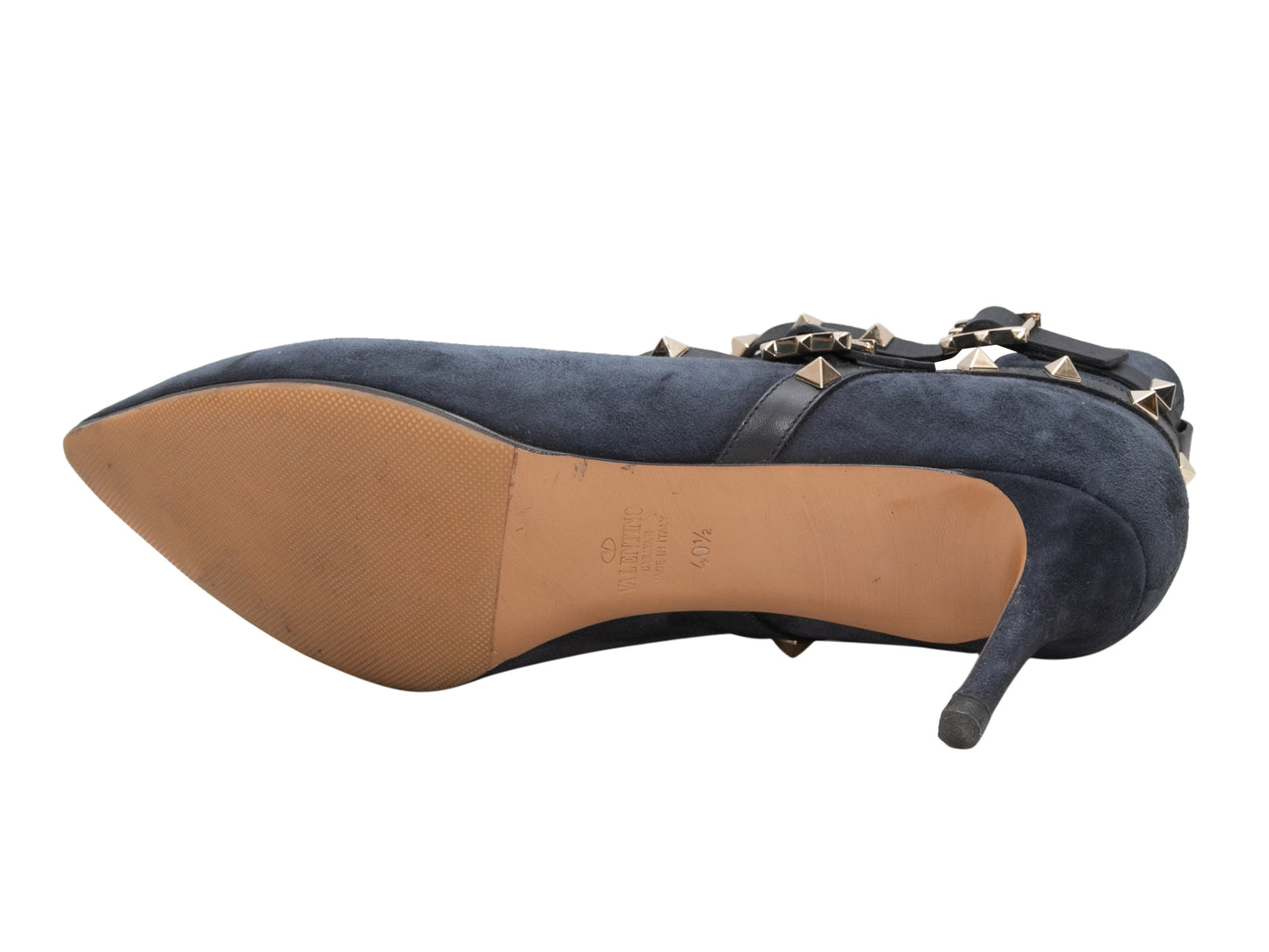 Navy Valentino Suede Rockstud Heeled Ankle Boots Size 40.5