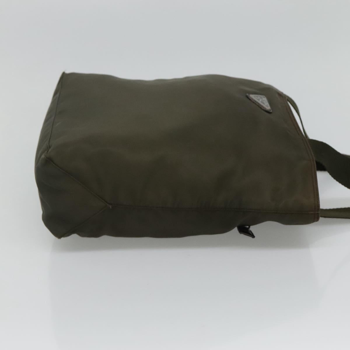 PRADA Tote Bag Nylon Khaki Silver 112212