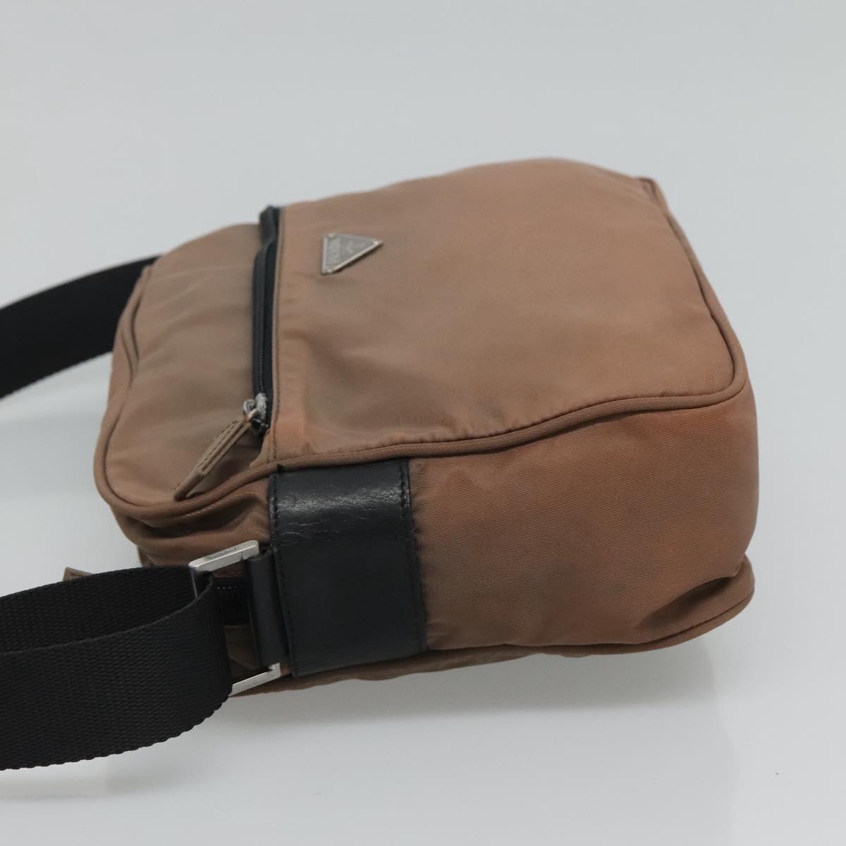 PRADA Shoulder Bag Nylon Khaki Brown Silver 113739