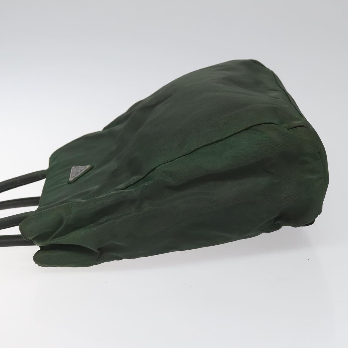 PRADA Hand Bag Nylon Khaki Silver 113909