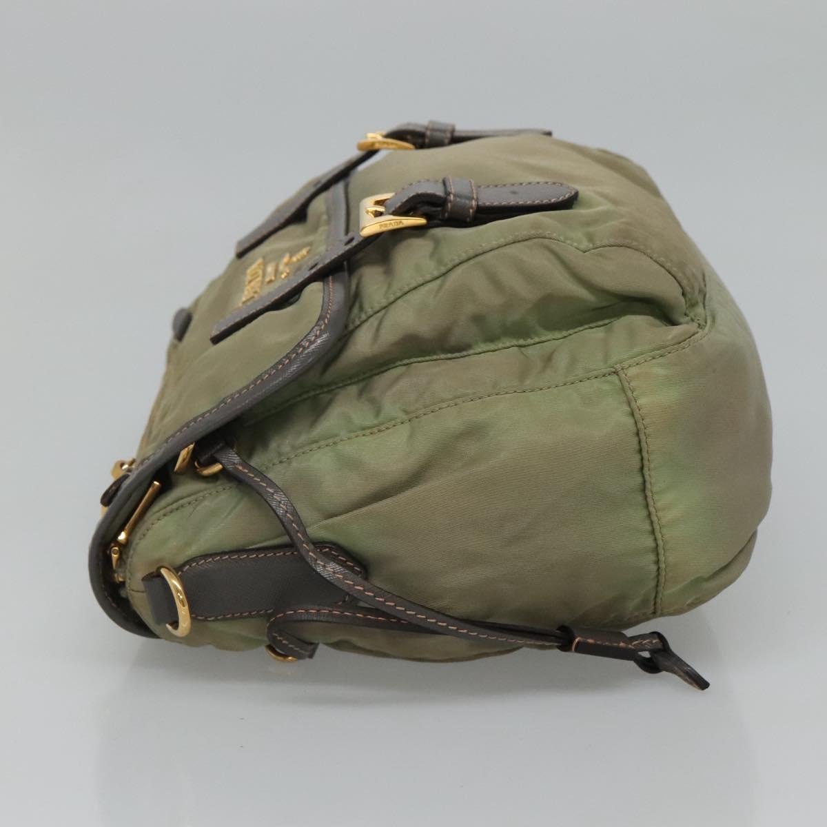 PRADA Shoulder Bag Nylon Leather Green Gray gold 113984