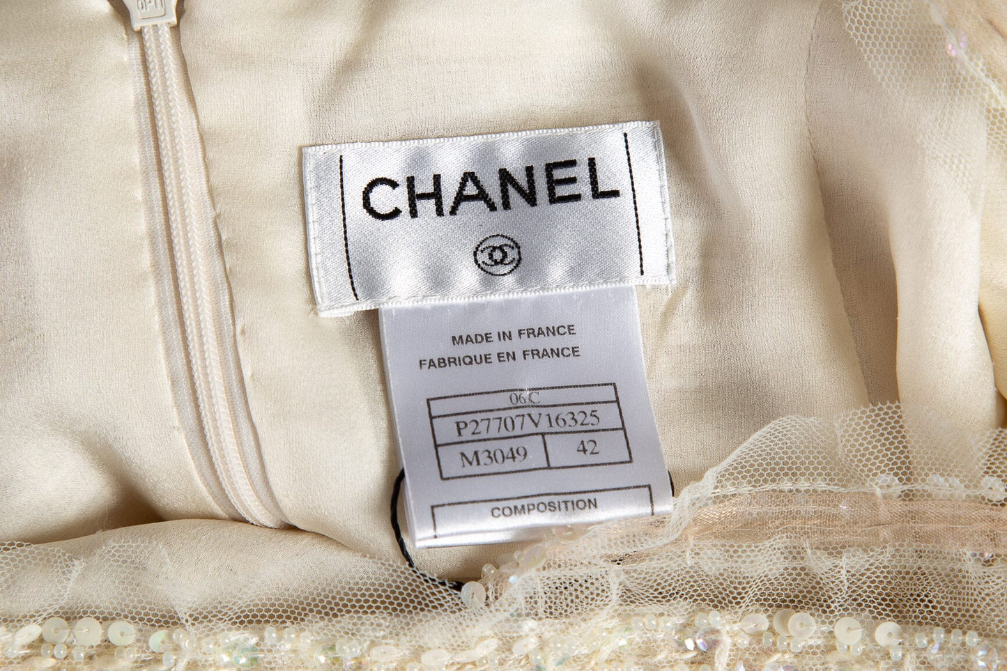 Chanel 2006 Cruise Collection Cream Sequins Trimmed Dress SZ 42