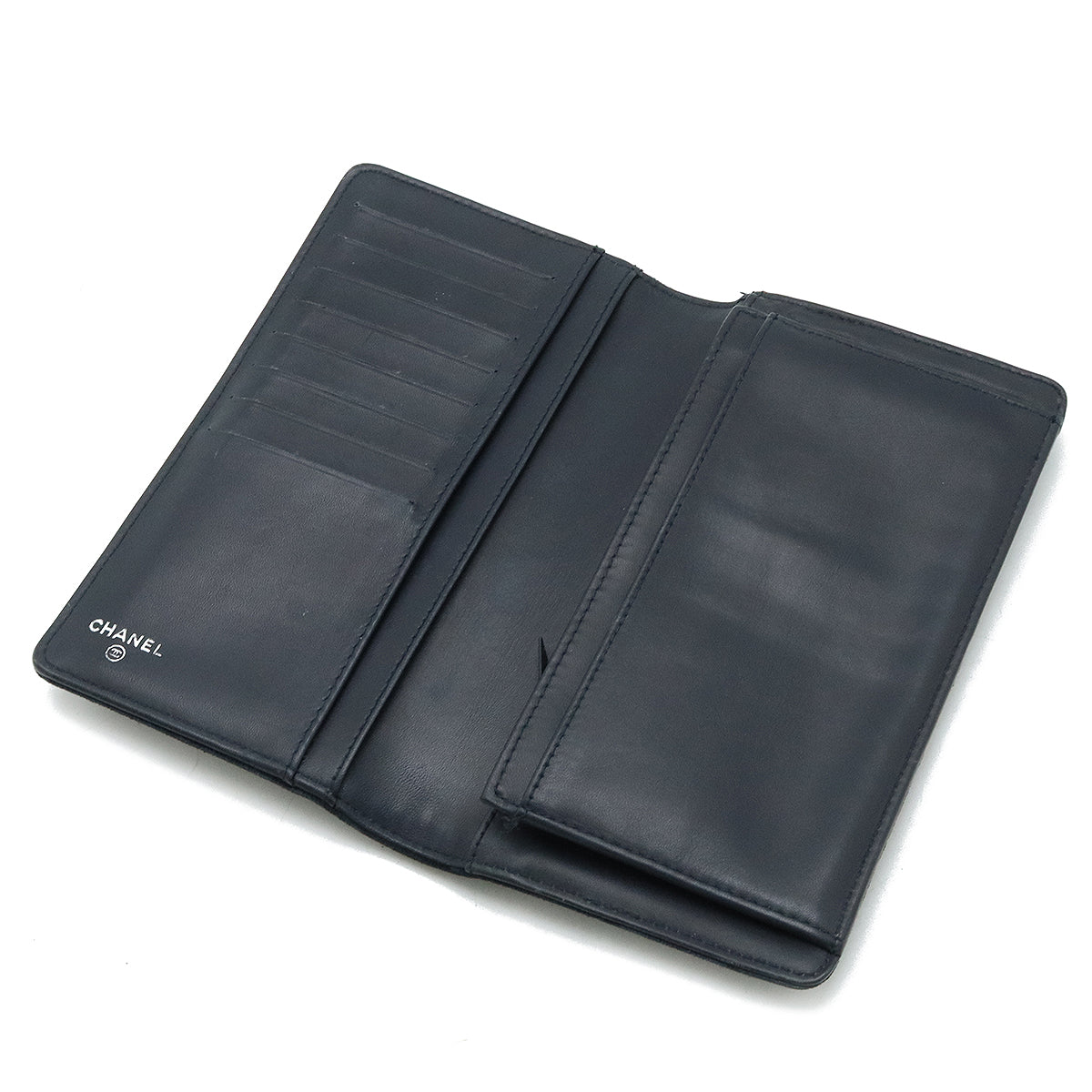 Chanel Boy Matelasse Velour Long Wallet Dark Navy A80285