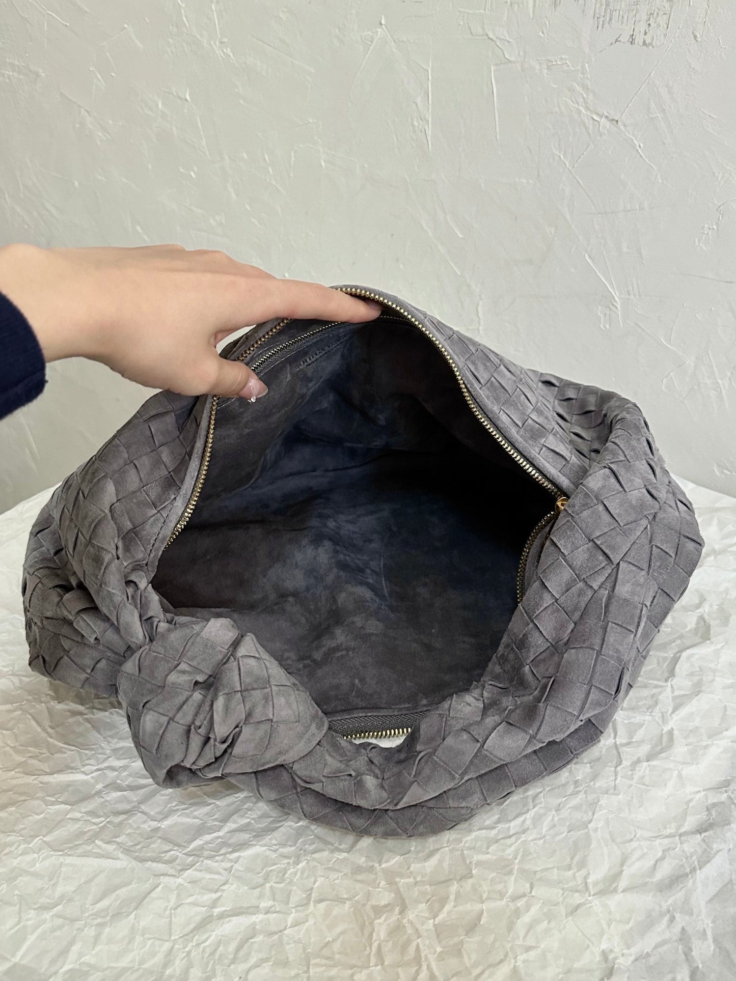 Bottega Veneta BV SMALL JODIE 48CM GREY SUEDE LEATHER