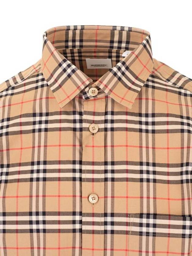 Burberry Small Scale Check Stretch Cotton Long Sleeve Shirt Beige