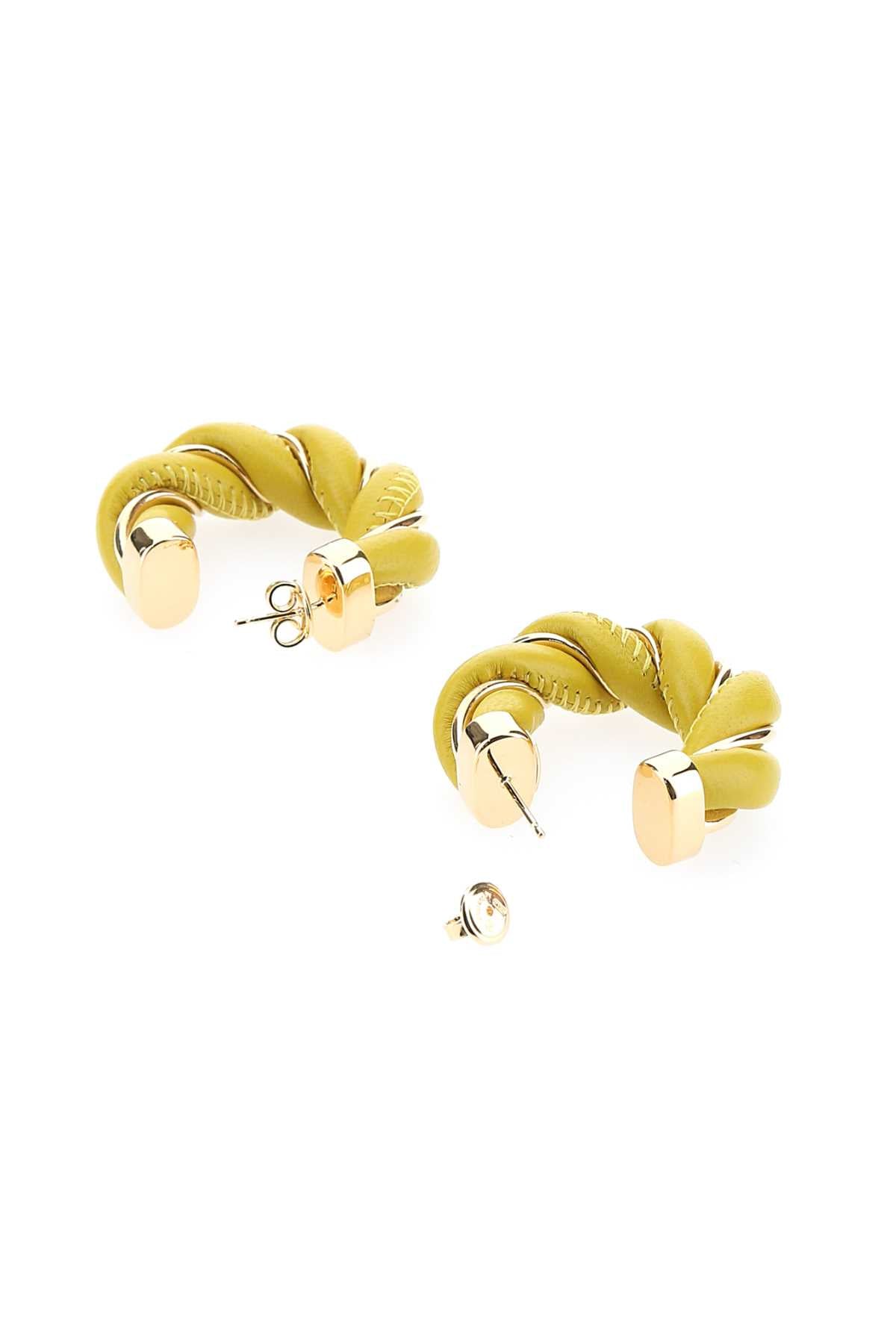 Bottega Veneta Women Yellow Nappa Leather And 925 Silver Twist Earrings