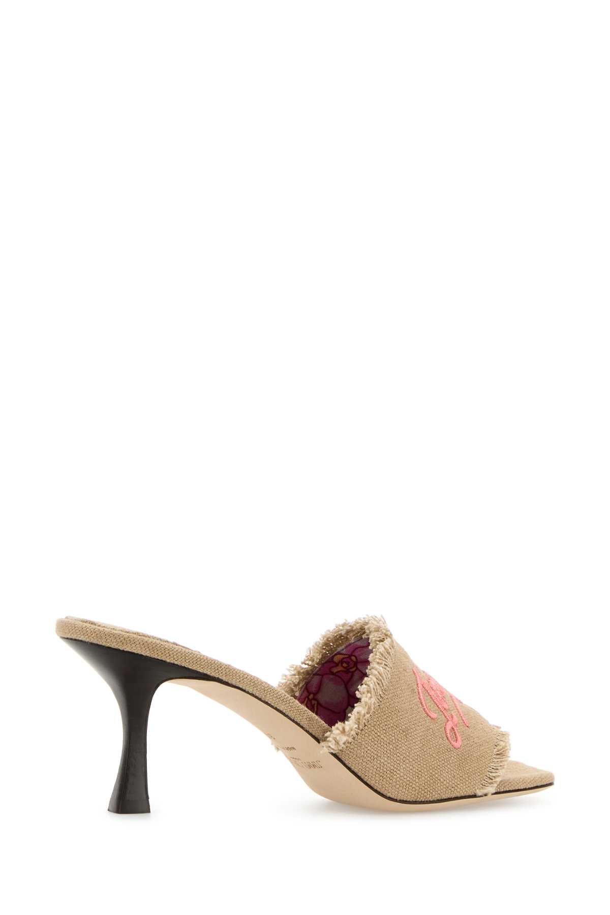 Jimmy Choo Women Beige Fabric Alexia 70 Mules