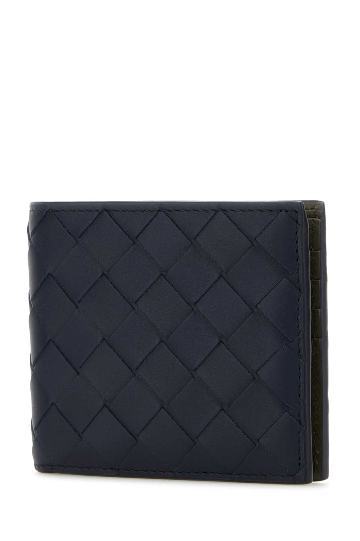 Bottega Veneta Men Navy Blue Leather Intrecciato Wallet