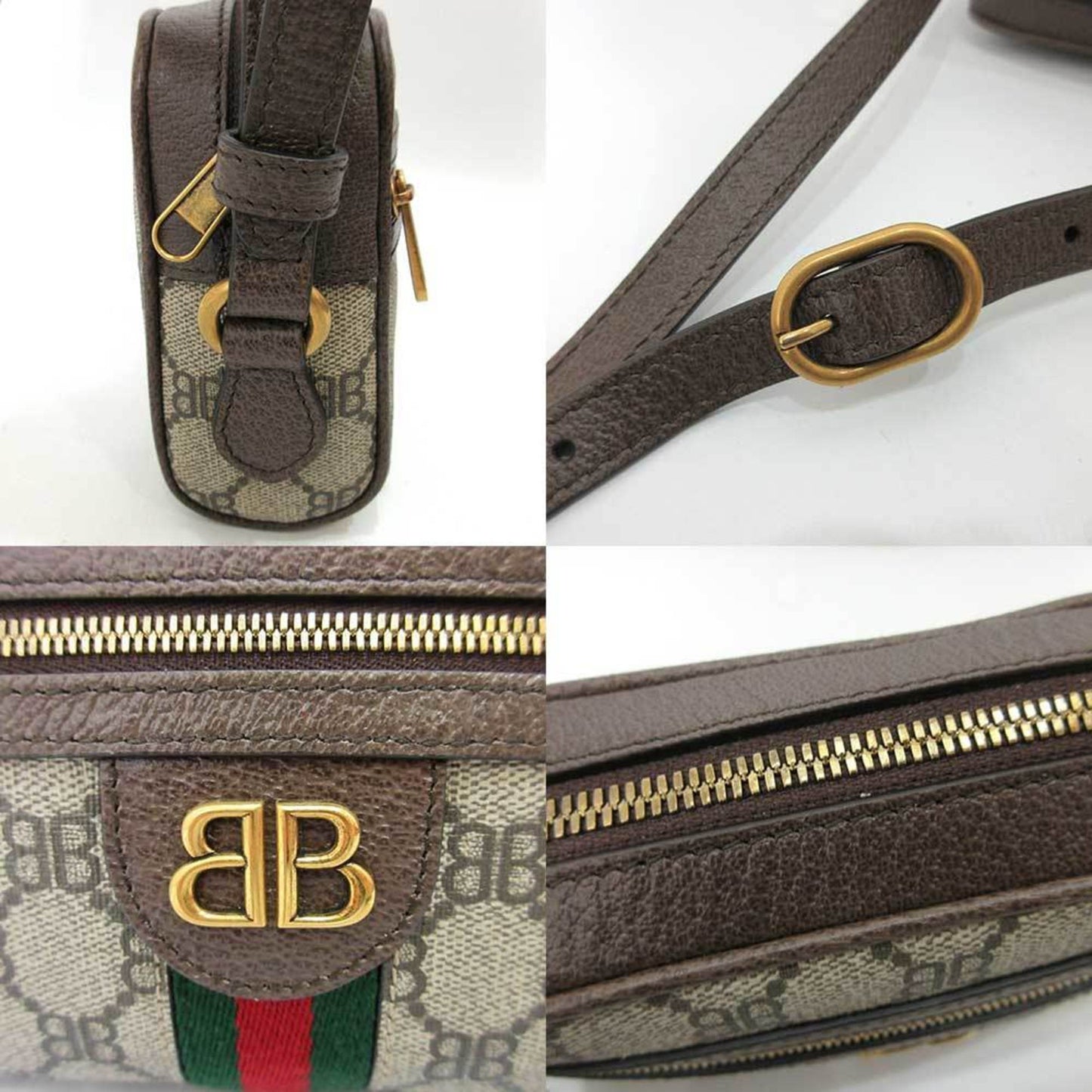 Balenciaga Bag Gucci Collaboration Hacker Camera Beige Mini Shoulder Pochette BB Pattern Ladies Leather
