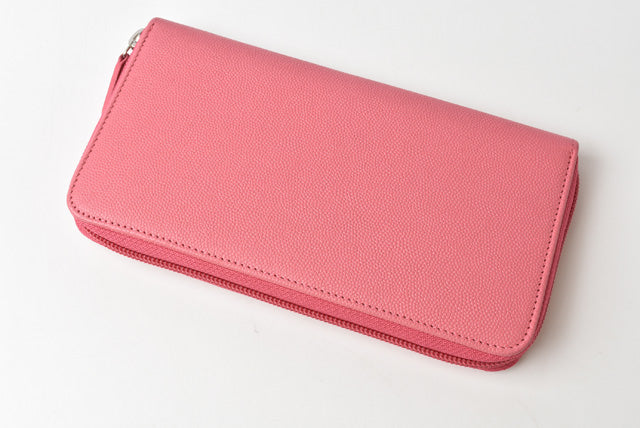Chanel Leather Long Wallet Round Zipper Rose CC Mark