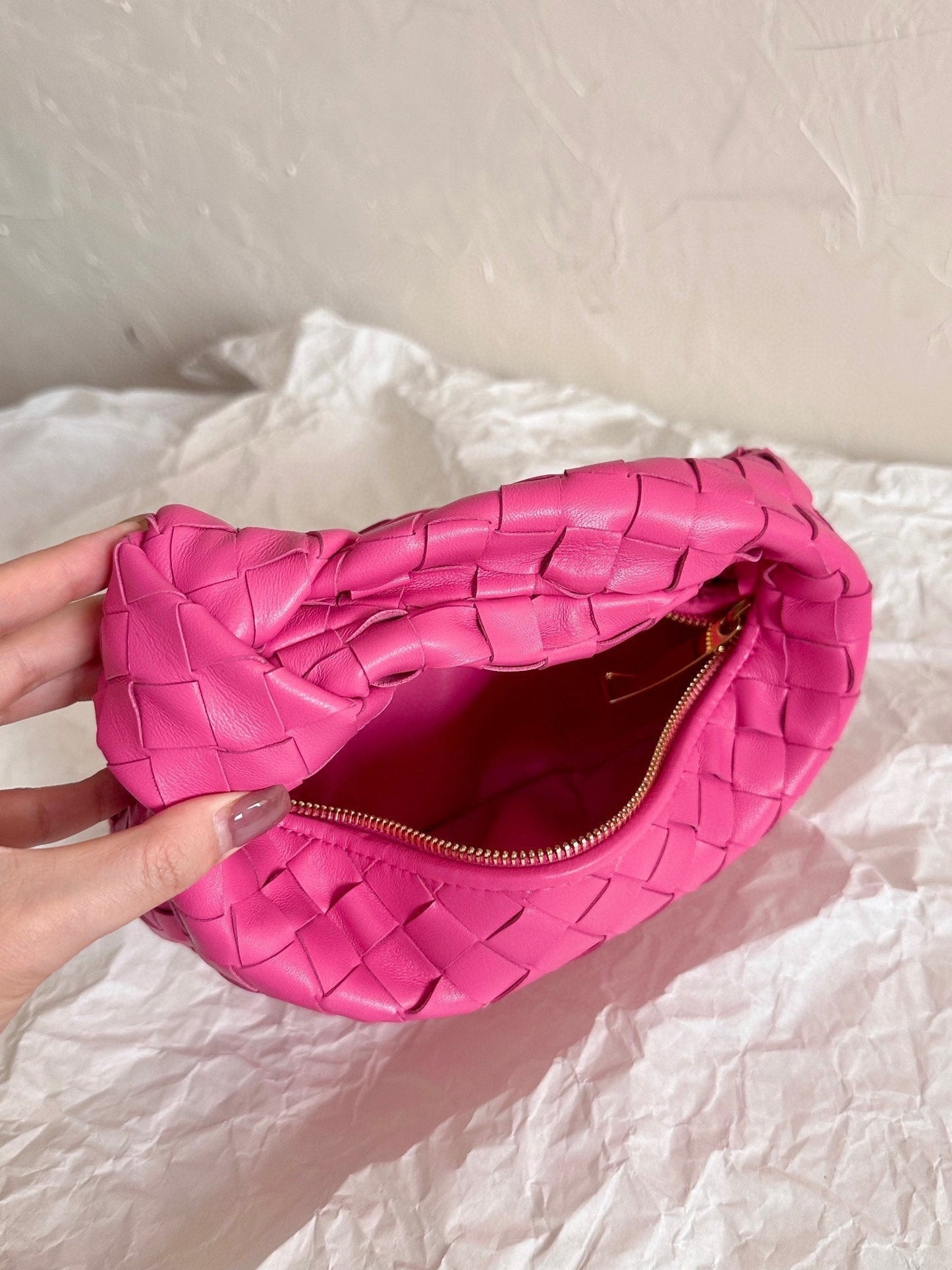 Bottega Veneta mini jodie 28 dark pink lambskin
