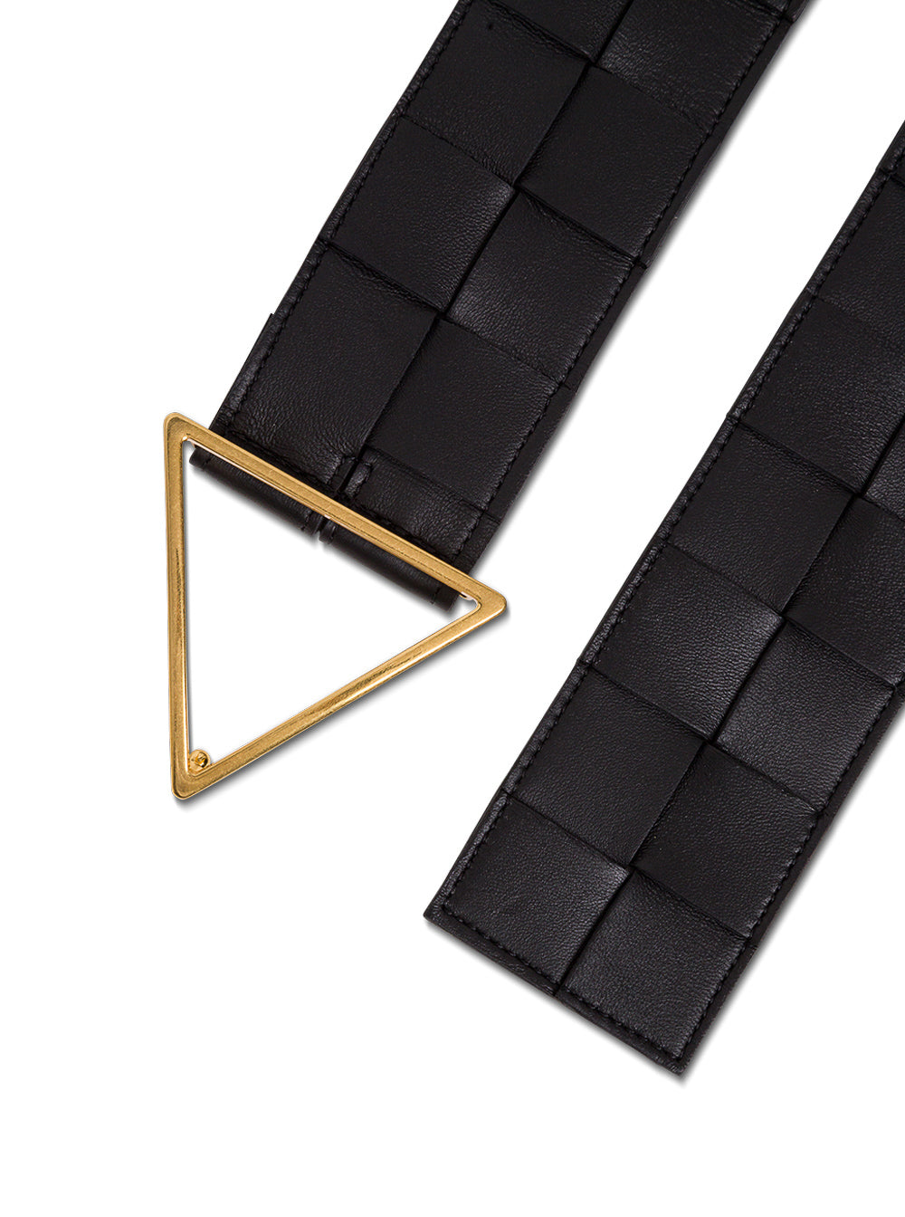 Bottega Veneta Women Black Leather Belt With Tringolar Buckle