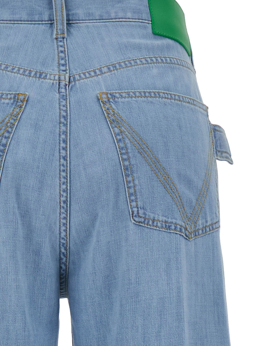 Bottega Veneta Women Light Blue Wide Jeans With Logo Patch In Cotton Denim Woman