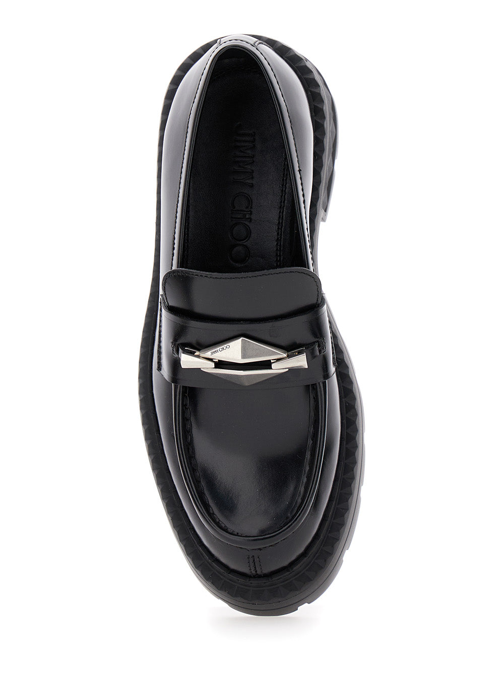 Jimmy Choo Women 'Marlow' Black Loafers With Diamond Shaped Detail In Leather Woman