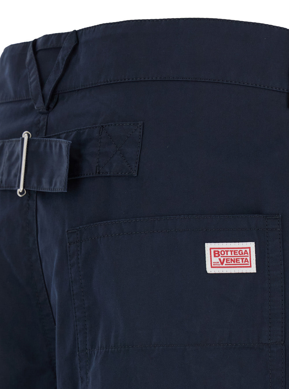 Bottega Veneta Men Blue Straight Leg Pants With Logo Patch In Cotton Man