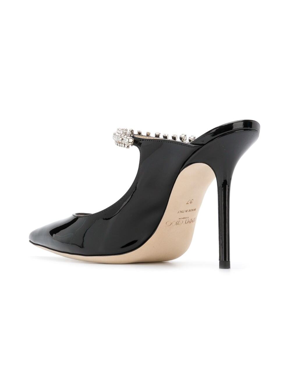 Jimmy Choo Women Black Pumps With Crystal Strap In Patent Leather Woman