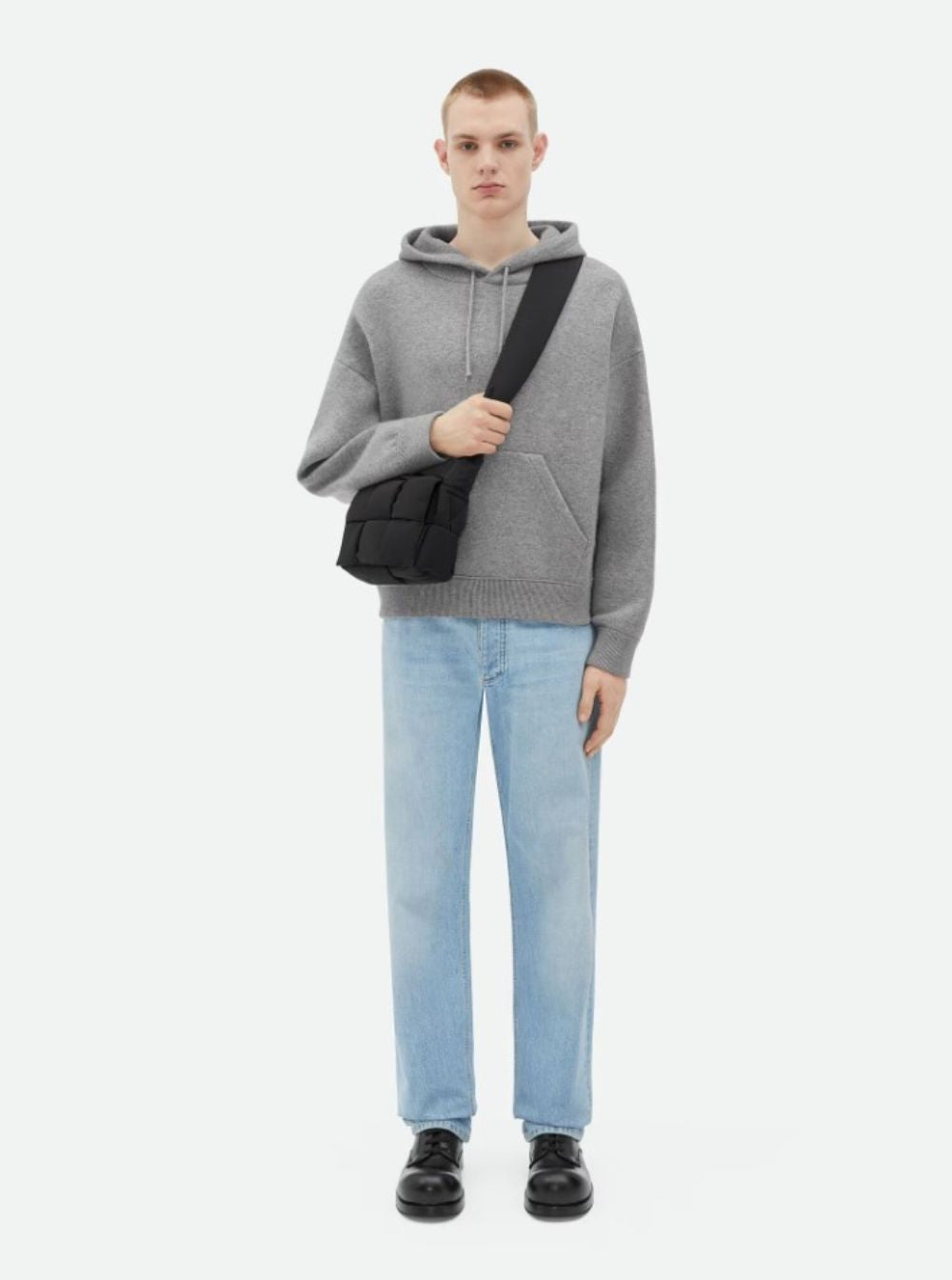 Bottega Veneta Men Black Shoulder Bag With Intreccio Motif In Nylon Man