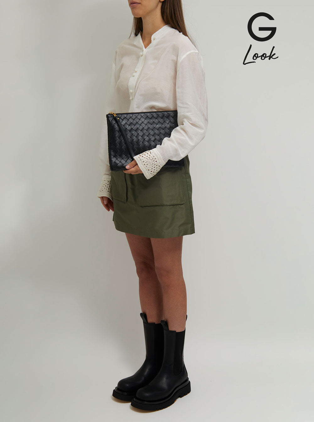 Bottega Veneta Women Black Pouch With Braided Motif In Nappa Leather With Zip Woman