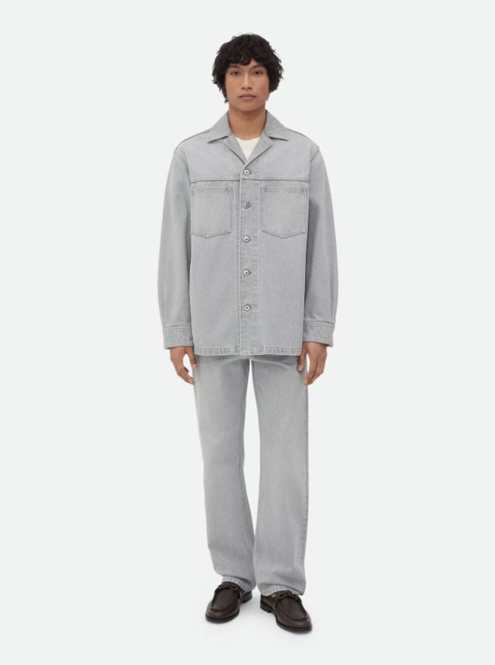 Bottega Veneta Men Grey Shirt With Patch Pockets On The Chest In Denim Man