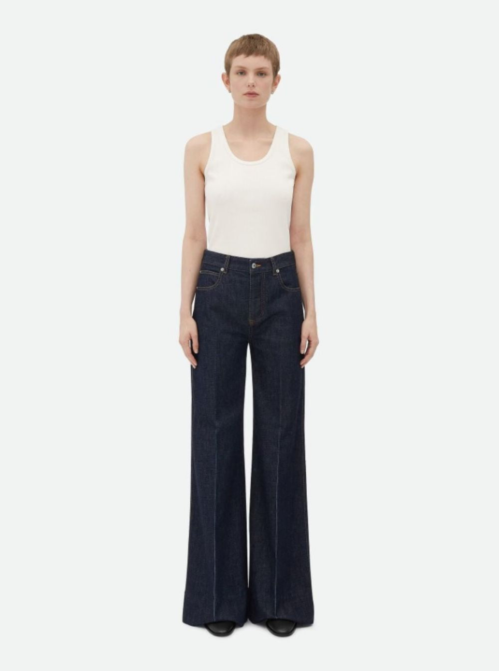 Bottega Veneta Women 'Indigo' Blue Palazzo Jeans With Logo Patch On The Back In Cotton Woman