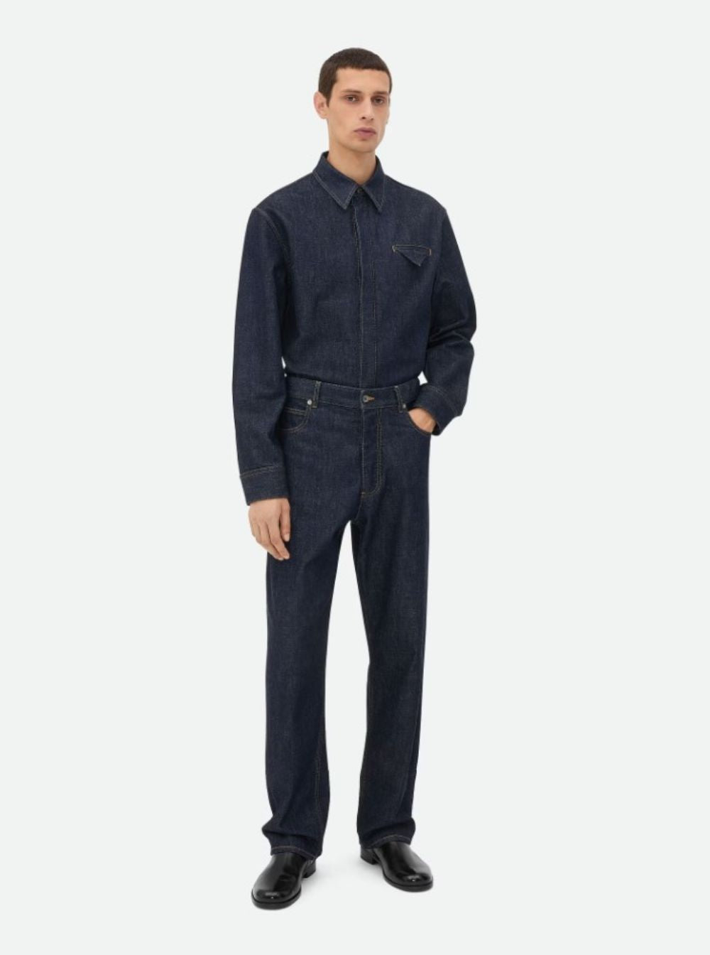 Bottega Veneta Men Dark Blue Five-Pocket Jeans With Intrecciato Motif On Back In Denim Man