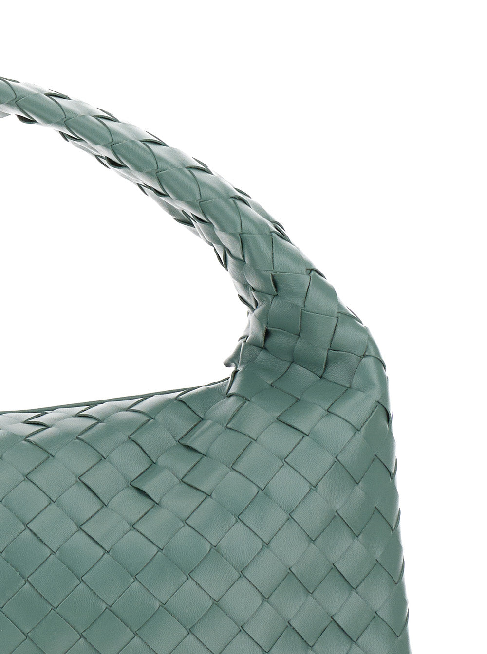 Bottega Veneta Women 'Hop Small' Light Green Shoulder Bag With Intreccio Motif In Leather Woman