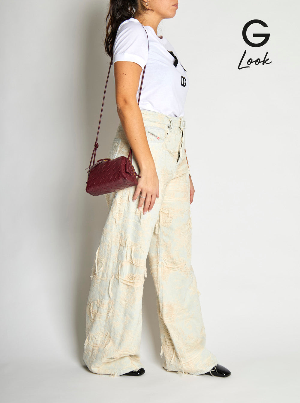 Bottega Veneta Women 'Concert' Bordeaux Crossbody Bag With Intreccio Motif In Leather Woman