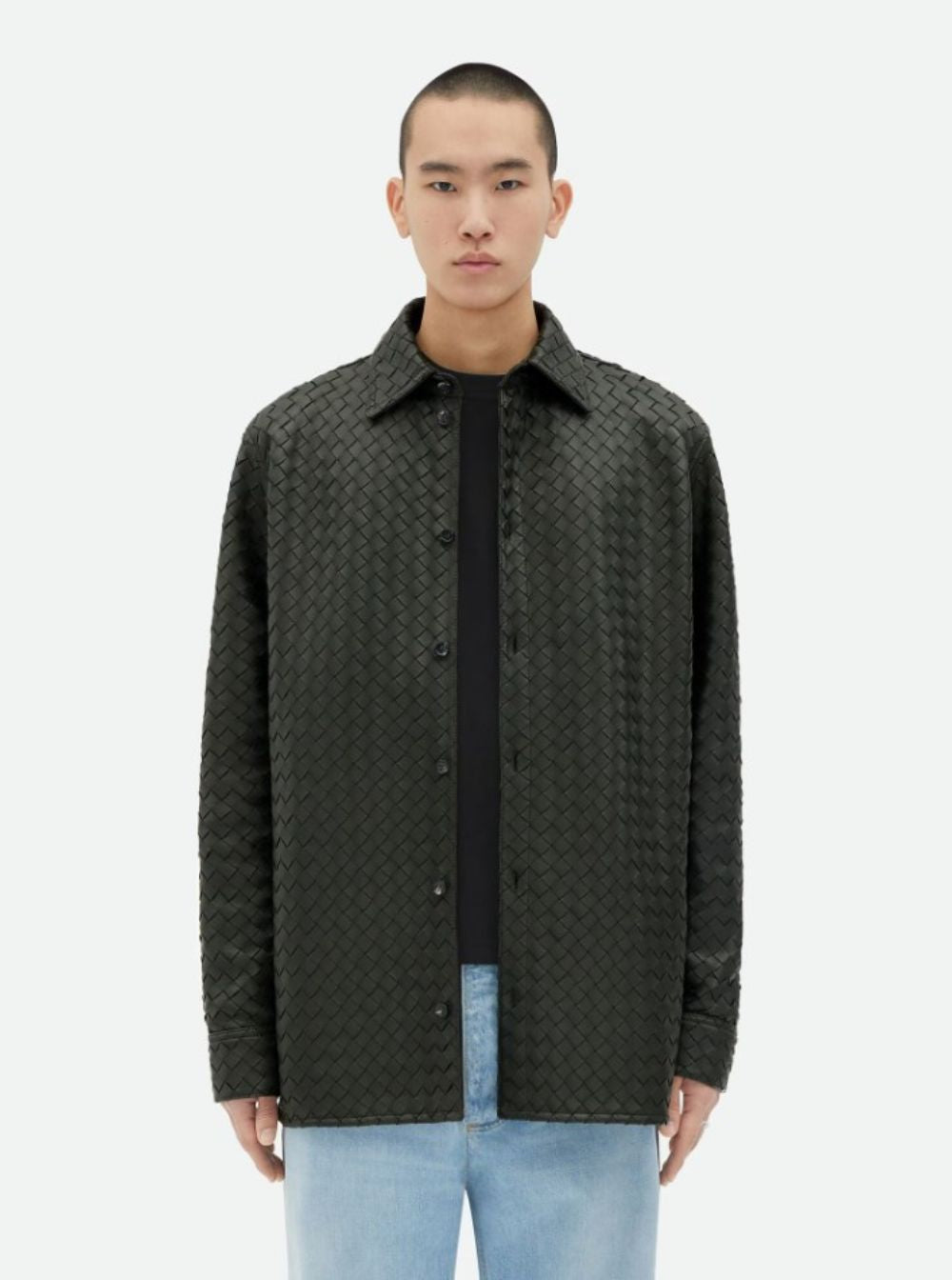 Bottega Veneta Men Black Oversize Jacket In Braided Leather Man