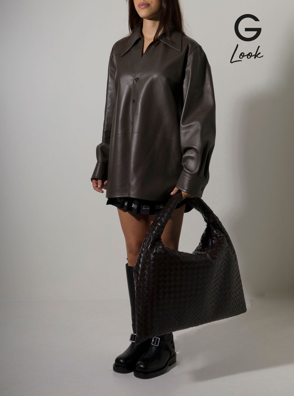 Bottega Veneta Women 'Hop Large' Brown Shoulder Bag With Intreccio Motif In Leather Woman