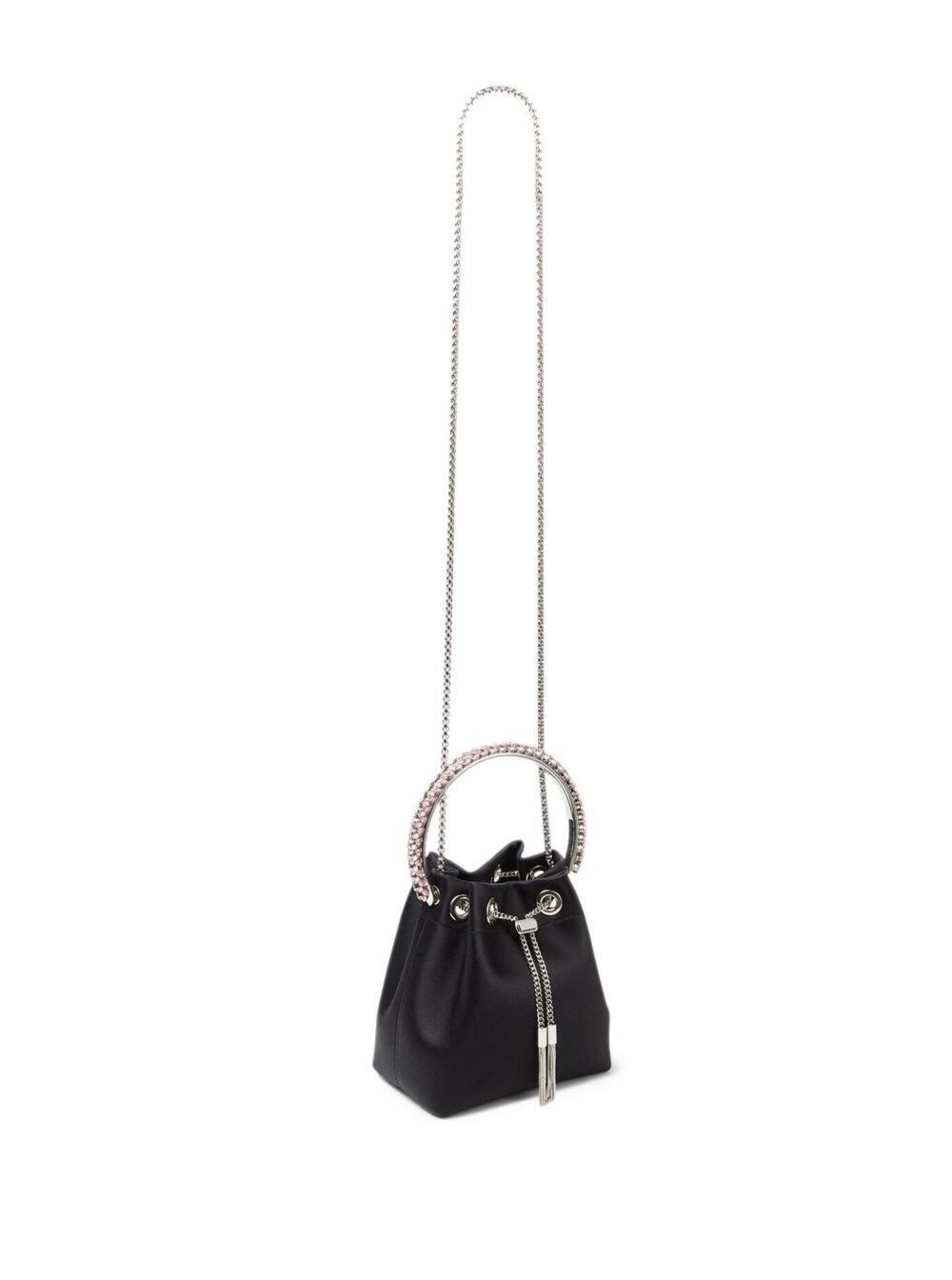 Jimmy Choo Women 'Bon Bon' Mini Black Handbag With Metal Crystal Bracelet Handle In Satin Fabbric Woman