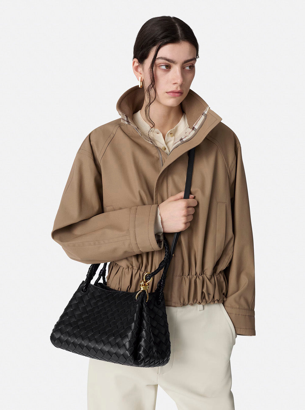 Bottega Veneta Women 'Parachutte' Black Shoulder Bag With Knot Detail And Intrecciato Motif In Leather Woman