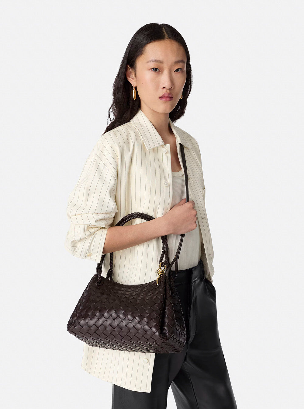 Bottega Veneta Women 'Parachutte' Brown Shoulder Bag With Knot Detail And Intrecciato Motif In Leather Woman