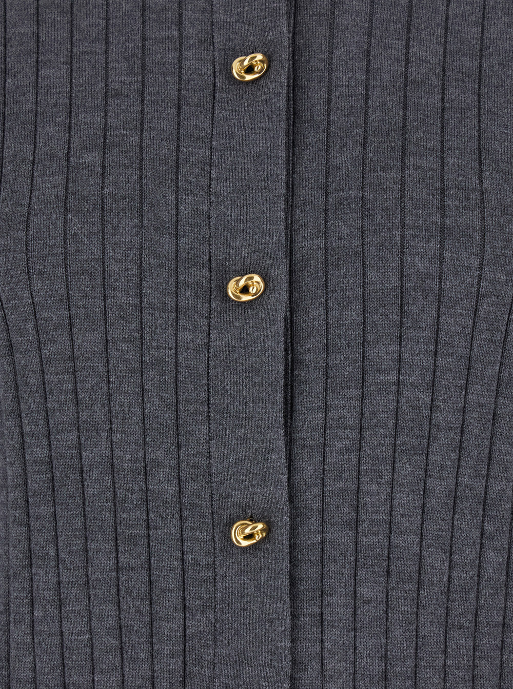 Bottega Veneta Women Grey Crewneck Cardigan With Knot Buttons Closure And Ribbed Knit In Wool Woman