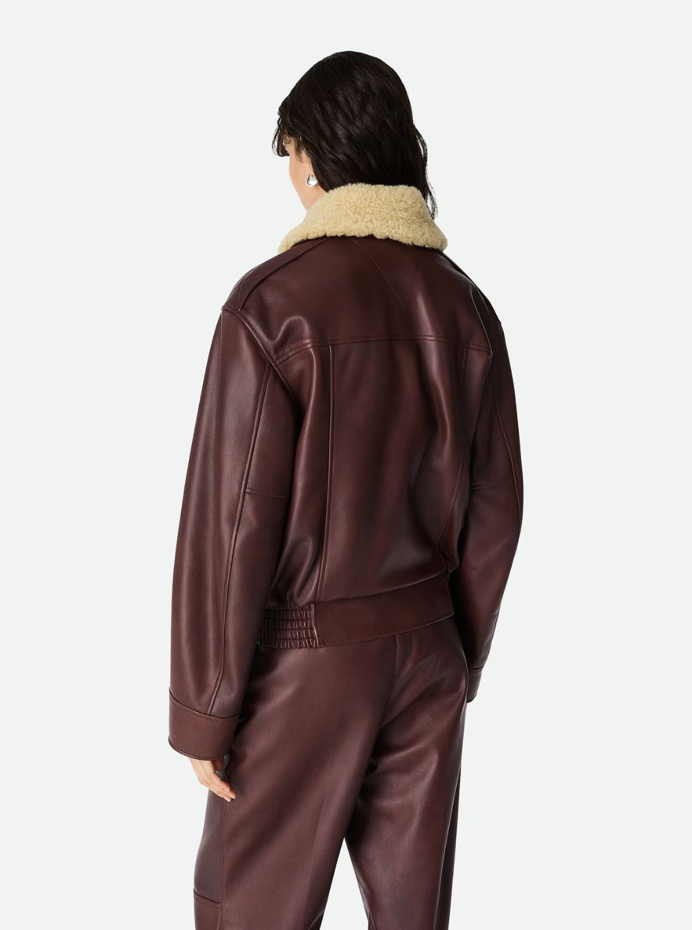 Bottega Veneta Women Brown Shearling Coat With Removable Fur Collar And Front Zip Closure In Leather Woman