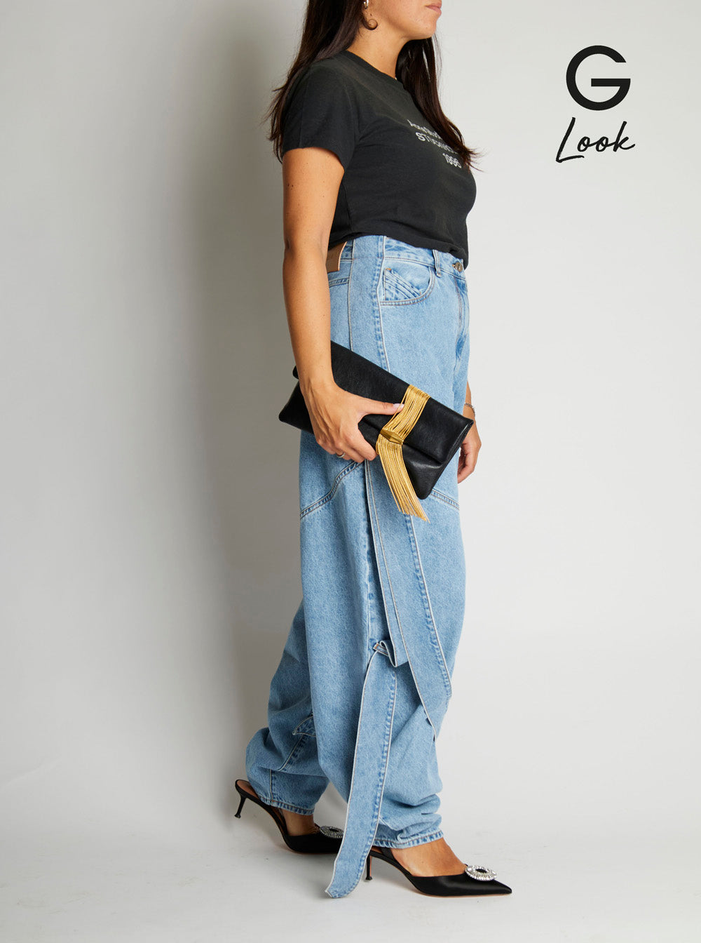 Jimmy Choo Women 'Zandra' Black Clutch With Pendant Crystals In Leather Woman