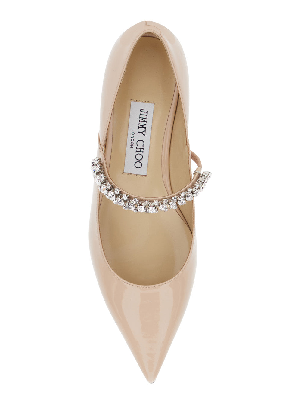 Jimmy Choo Women Pink Rhinestoned Ballet Shoes With Low Heel In Patent Leather Woman