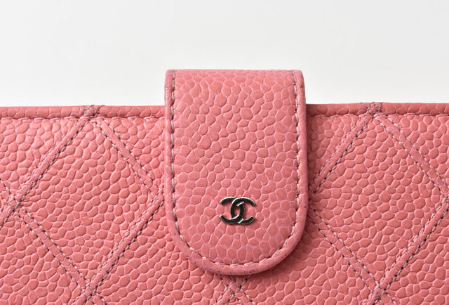 Chanel Quilted Leather Bifold Wallet Rose Silver Hardware