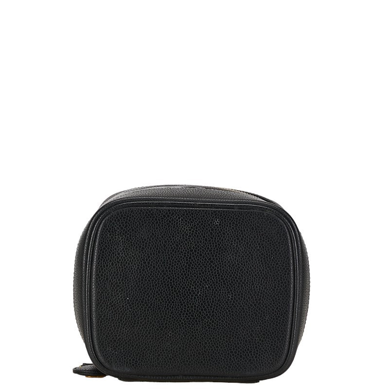 Chanel Caviar Skin Coco Mark Vanity Handbag Black Gold