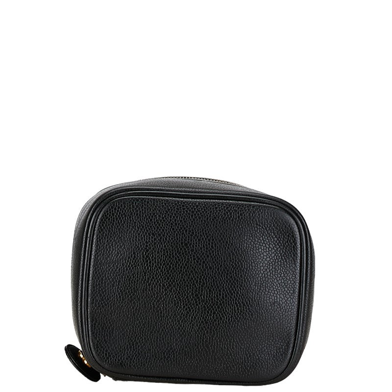 Chanel Caviar Skin Coco Mark Vanity Handbag Black Gold