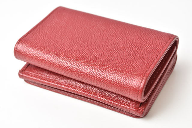 Chanel Caviar Skin Mini Trifold Wallet Dark Red
