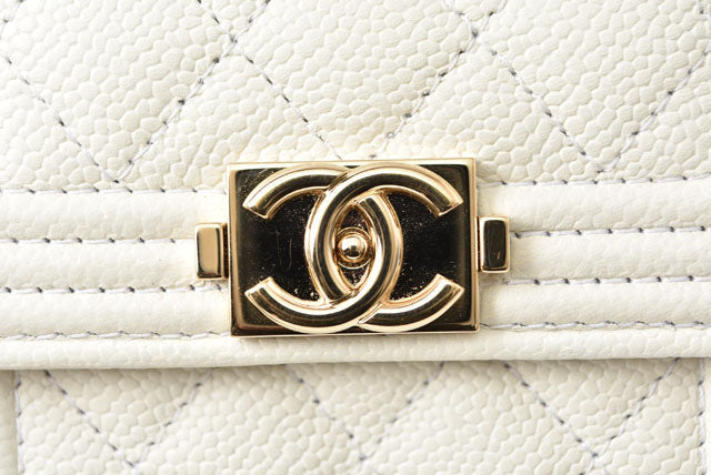 Chanel Caviar Skin Boy Chanel Mini Wallet Off White Gold