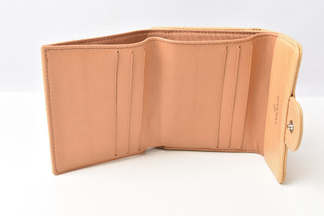 Chanel Lambskin Trifold Wallet A82288 Beige/Silver