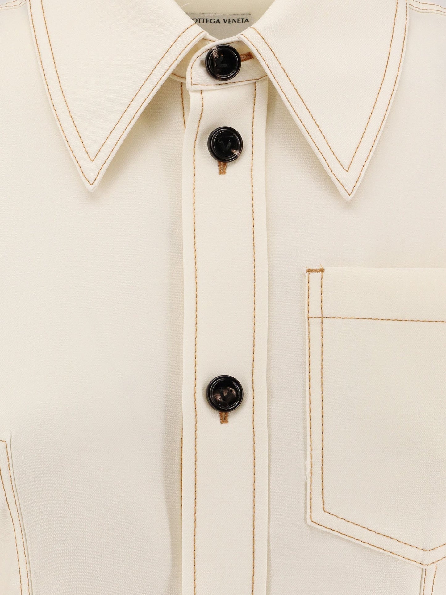 Bottega Veneta Women Traverl Light Wool Shirt With Maxi Pointed Collar