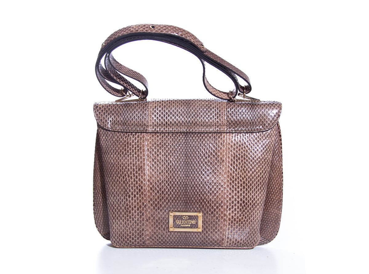 Valentino Taupe Snakeskin Flap Handbag